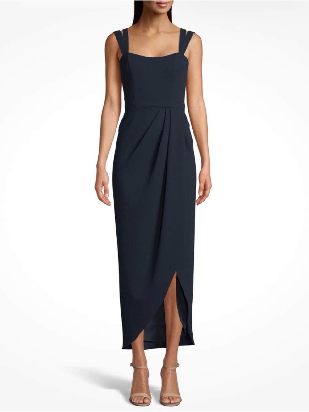 XScape Crepe Double Strap Tulip Hem Maxi Dress Navy Size 14
